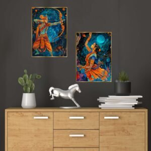 Set of Two Wall Paintings for Wall Dacoration Golden Framed Wall Paintings for Living Room & Bedroom Wall Art for Home Decoration & Office Wall Décor (14x11 inch CH-GD2-4)