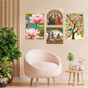 Set of Four Wall Paintings for Wall Dacoration Golden Framed Wall Paintings for Living Room & Bedroom Wall Art for Home Decoration & Office Wall Décor (13x10 inch CH-GD4-11)