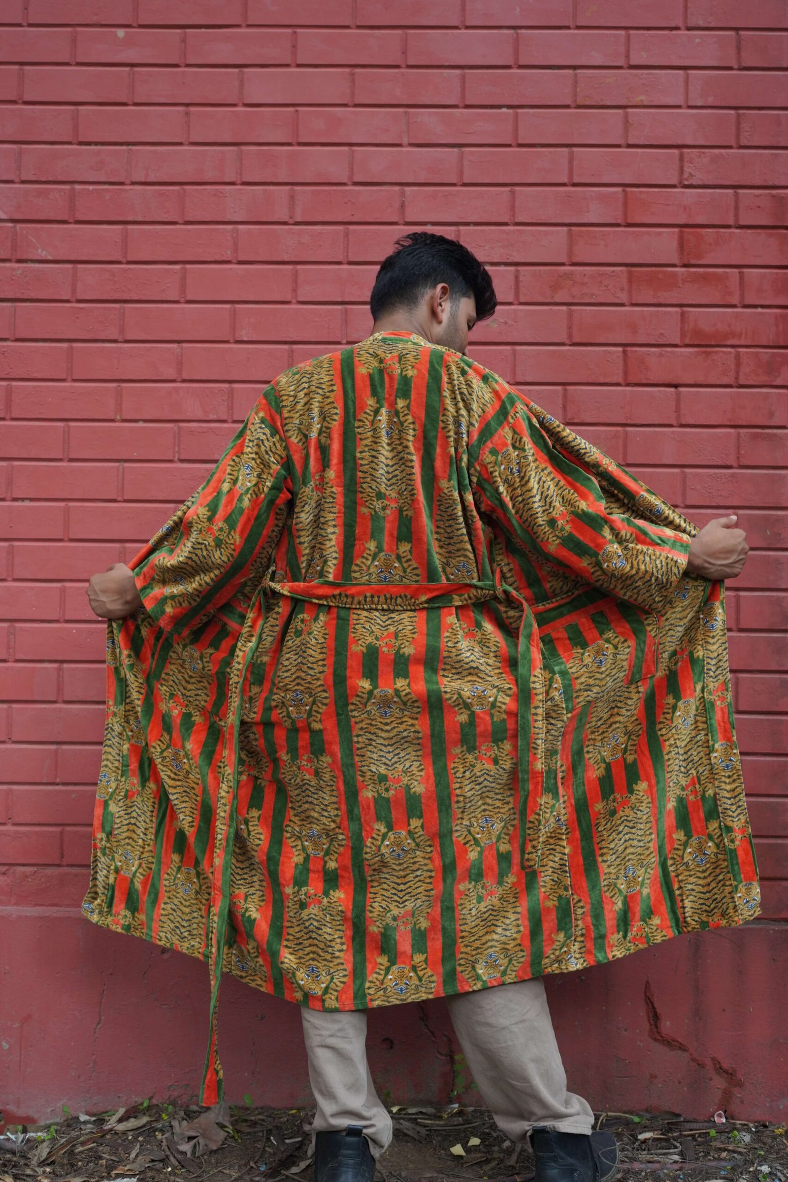 Womens Red Green Velvet Embroidered Jacket with Floral Design