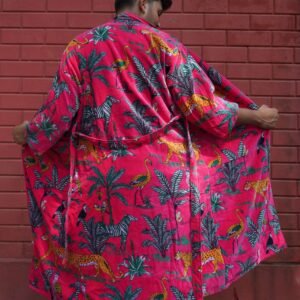 Womens Pink Velvet Embroidered Jacket with Floral Design