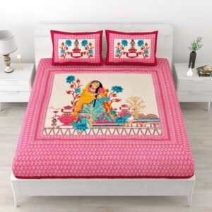 Rajasthani Traditionally Printed Cotton Doublebed Bedsheet With Pack of 2 Pillow Covers